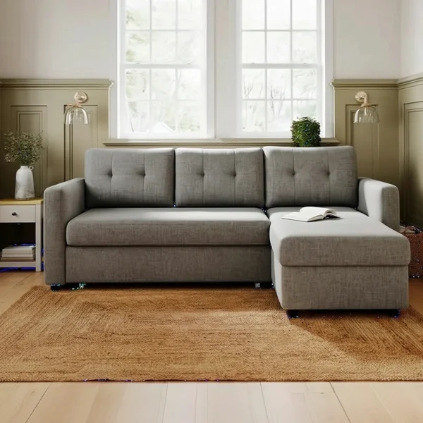 Barker Flatweave Trundle Corner Chaise Sofa Bed