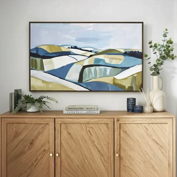Blue Abstract Landscape Framed Canvas
