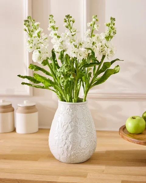 Cream Ceramic Vintage Embossed Vase