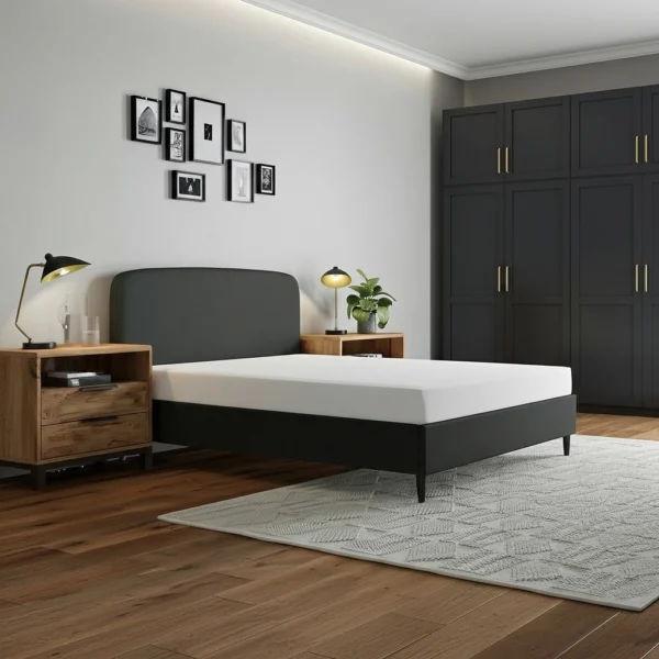 Grey Charcoal Simple Contemporary Matson Upholstered Bed Frame