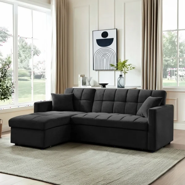 Harriet Pull-Out Sofa Bed With Reversible Storage Chaise, Charcoal Linen