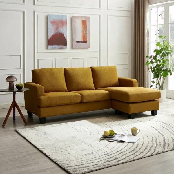 Hazel 3 Seater Reversible Chaise Sofa, Mustard Boucle Fabric