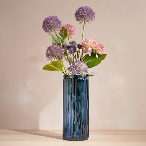 Hestia Cylindrical Ribbed Glass Vase