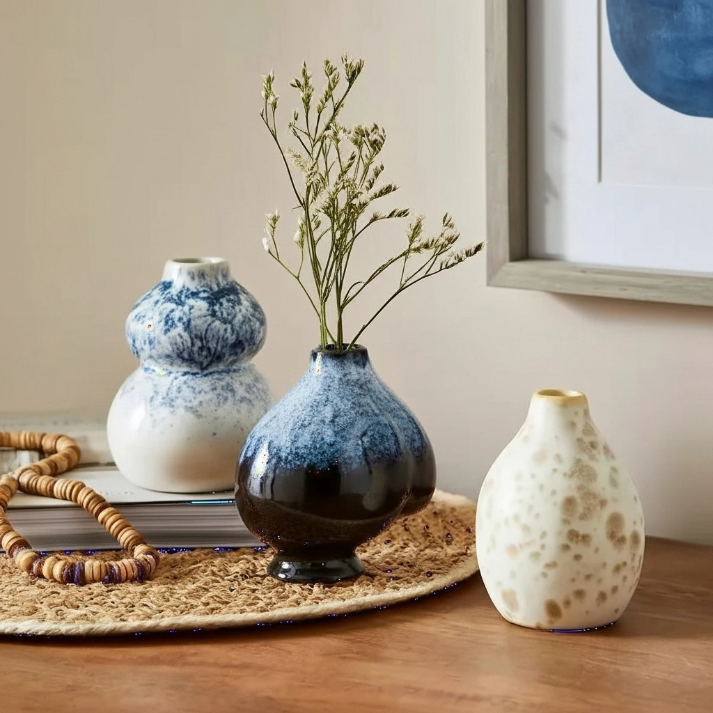 Set of 3 Reactive Glaze Bud Vases