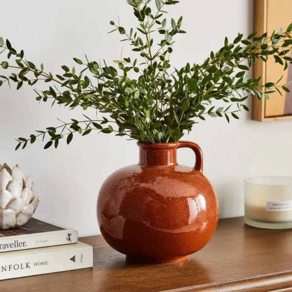 Terracotta Glazed Textured Ceramic Urn Vase